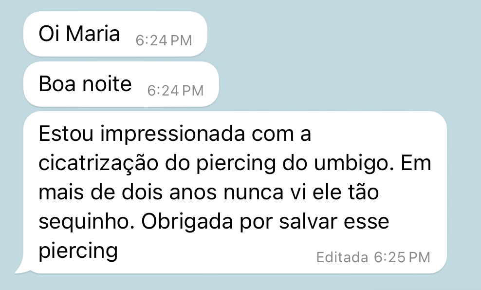 Print de aluna sobre a cicatrização do piercing