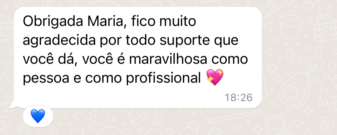 Print de aluna agradecendo o suporte da Maria