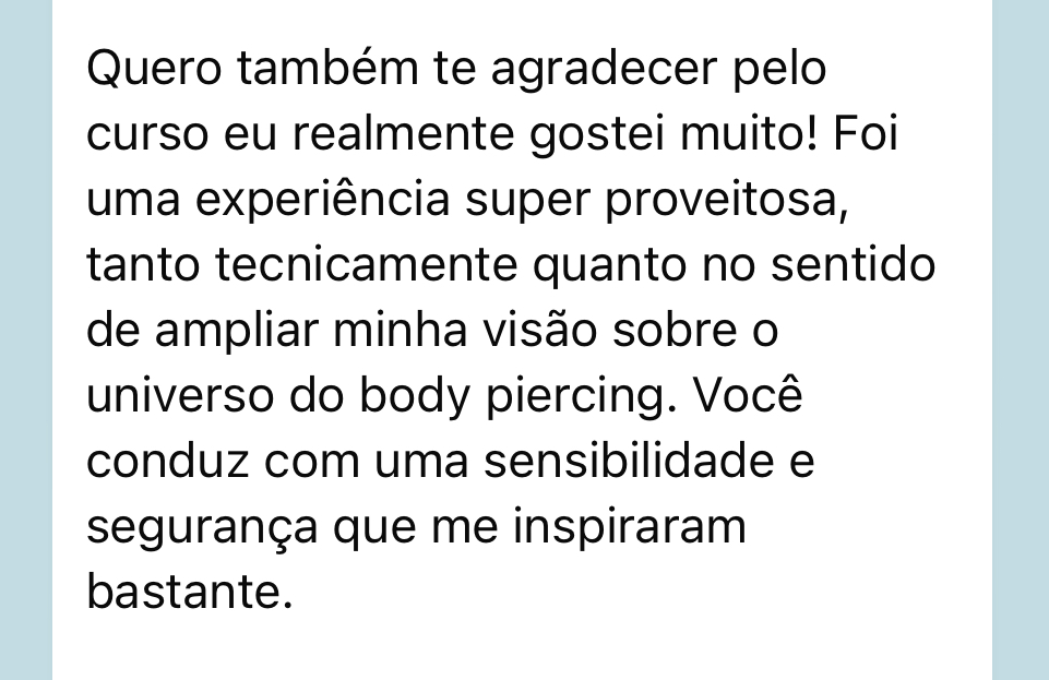 Print de aluna sobre a experiência no curso