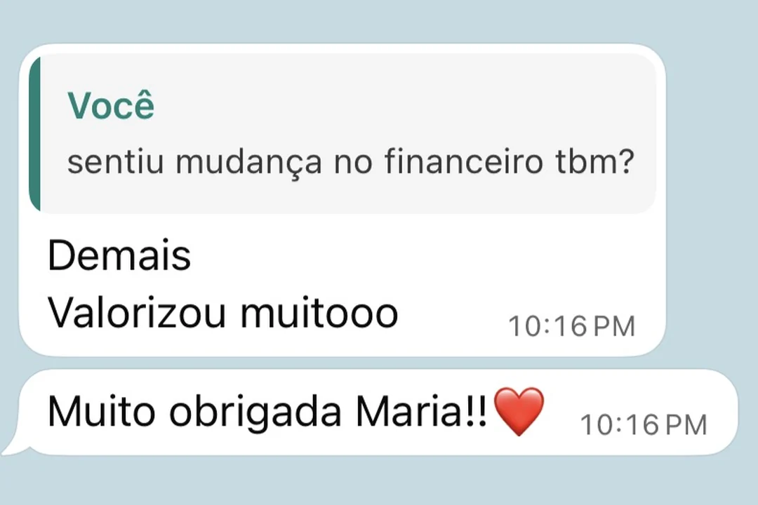 Feedback de aluna sobre a mudança no financeiro