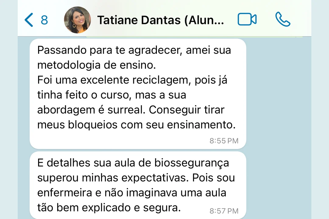 Feedback da aluna Tatiane Dantas sobre a aula de biossegurança