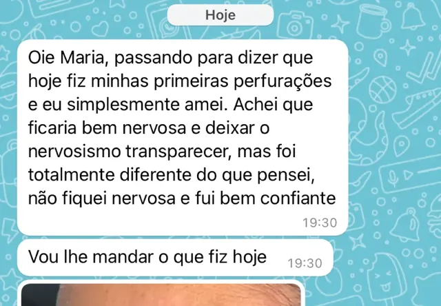 Print de depoimento: fiz minhas primeiras perfurações e não fiquei nervosa